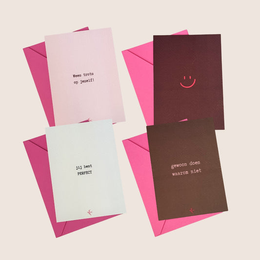 Wenskaarten set van 4 'droom, durf, doe.'
