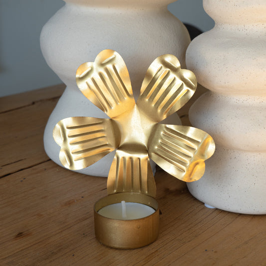 Waxinelichthouder bloem goud