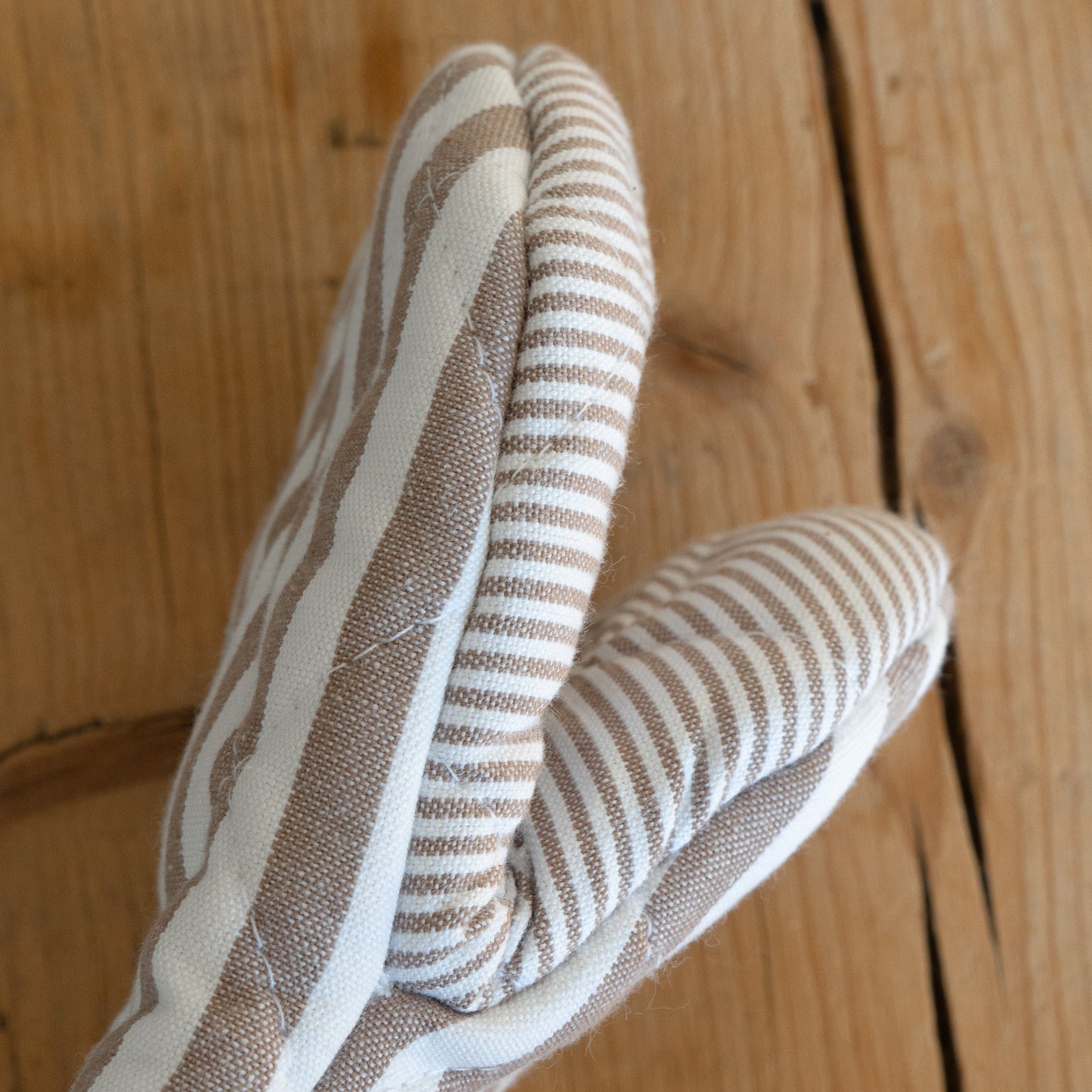 Ovenwanten wit beige gestreept